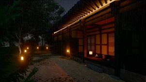 屋外庭院雨夜