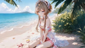 夏日海滩可爱女孩