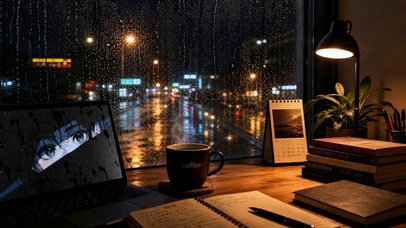 都市雨夜窗台