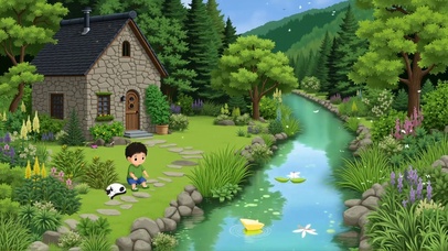 护眼治愈溪流小屋