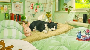 春日小屋与酣睡小猫