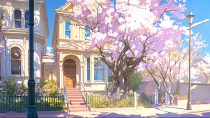 阳光樱花静谧小屋街道