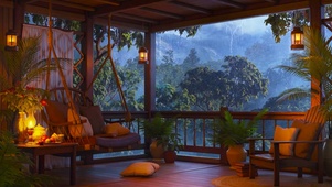 山间木屋雨景