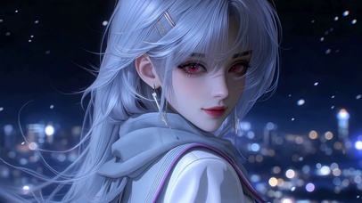 都市夜景白毛美女