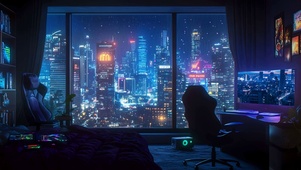 夜景城市科幻房间