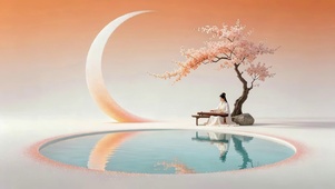 樱花树下抚琴