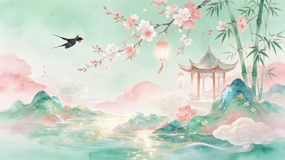 清新春日新中式古风唯美插画