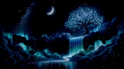 唯美星空神树瀑布