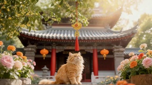 秋天桂花树下猫咪