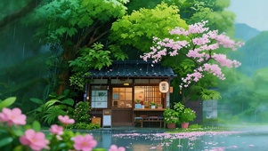 雨天树下小屋