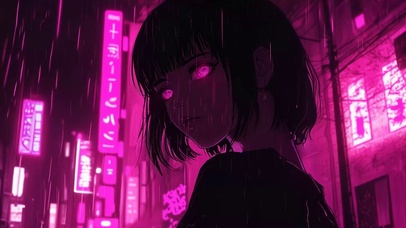 赛博朋克雨夜少女