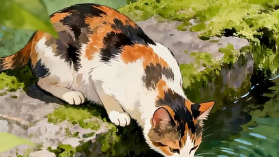 喝水猫咪带鱼屏