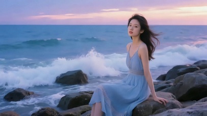 性感美女坐在海边