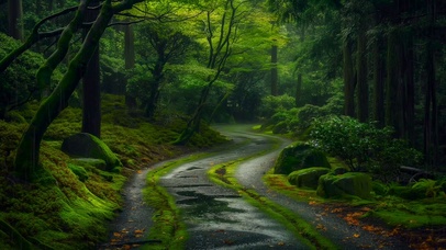 幽静雨天绿林小路