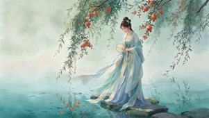 湖畔垂柳古风仙女