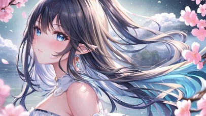 湖畔桃花精灵少女