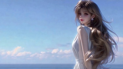 海边氛围感长发美少女
