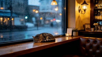 雷雨天小酒馆打盹儿的喵