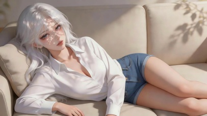沙发上白发女孩