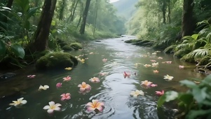清新绿色鲜花森林溪流