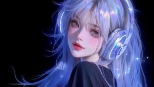 纯欲系幻彩光影耳机少女