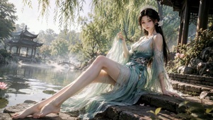 水岸古风仙气汉服美女