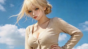蓝天金发清纯美少女