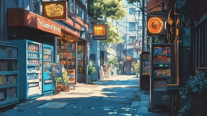 城市冷调清凉夏日街道