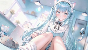 软萌蓝发猫耳二次元美少女