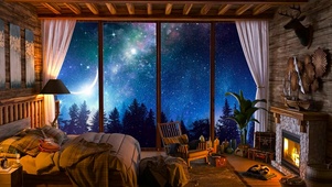 夜晚梦幻小屋