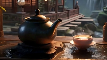 古风夜色河流带鱼屏