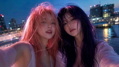 暮色河畔氛围感美女闺蜜