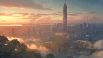 俯瞰迷雾城市天际线