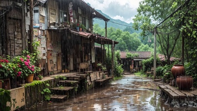 【雨景】村里的老房子