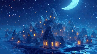 夜景星空房屋双屏