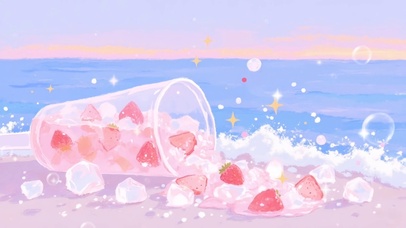 草莓椰果冰饮·海滨倾洒之美