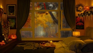 秋叶雨天房间