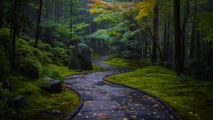 雨天秋林小道
