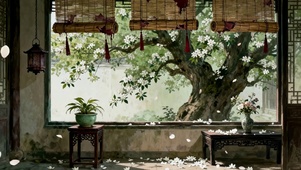 古风唯美禅意秋天落叶场景