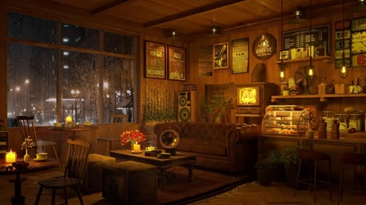 雨天夜晚咖啡店