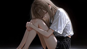 抱膝忧郁少女