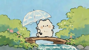 溪水木桥上猫咪