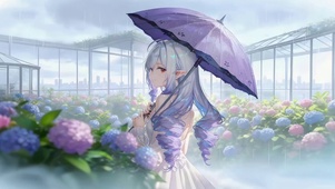 雨天绣球花女孩