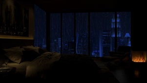 城市雷雨夜卧室