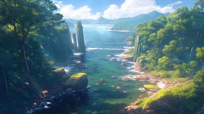 清新阳光山谷溪流