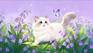铃兰花间猫嬉蝶