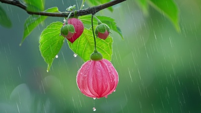 灯笼花与细雨