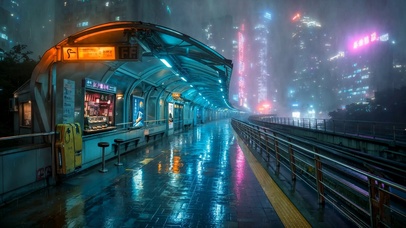 未来城市雨夜街景
