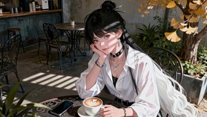 银杏光影潮咖少女黑白风咖啡治愈