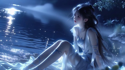 古风河畔美女